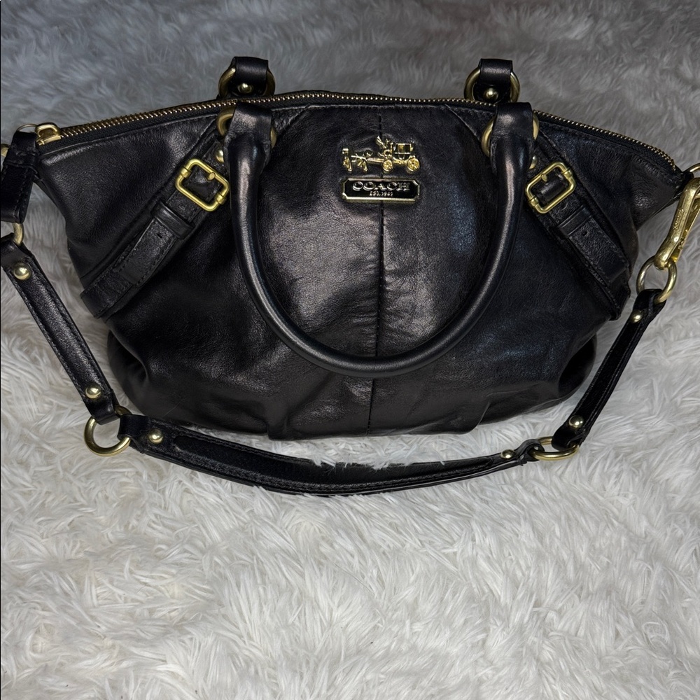 Coach Madison Sophia Vintage Black Leather Satchel with Gold Accents